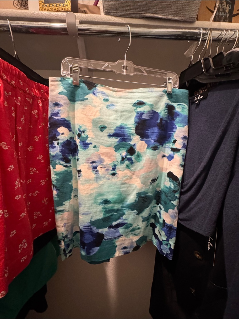 White House Black Market Aqua & Navy Floral Mini Skirt